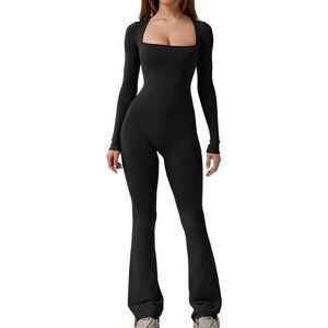 Women Black Square Neck Jumpsuits Romper Playsuit